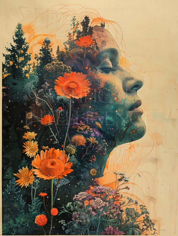 Psychedelic Woman and Flowers